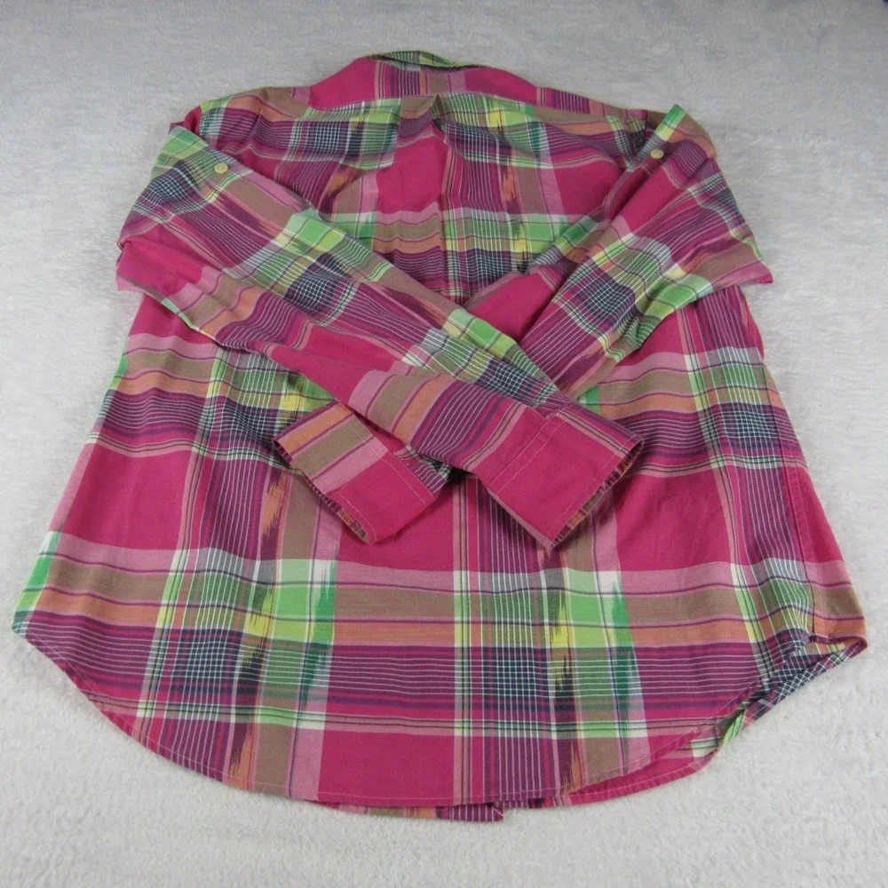 Polo Ralph Lauren Mens Large Button Down Pink Plaid Ikat Flap Pockets